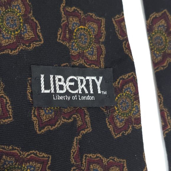 Liberty of London 100% Wool Challis Tie Black Rust Brown Motif Office Preppy - Picture 4 of 7